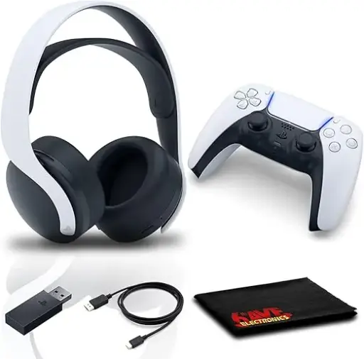 PlayStation Pulse 3D Wireless Headset Bundle with DualSense Wireless Controller and 6Ave Microfiber Cleaning Cloth 5